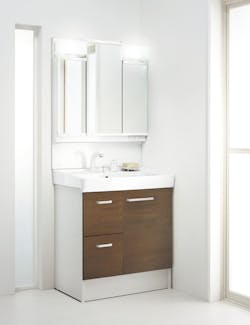 洗面化粧台D7シリーズ750間口 片引出扉　シングルレバー洗髪シャワー水栓　3面鏡